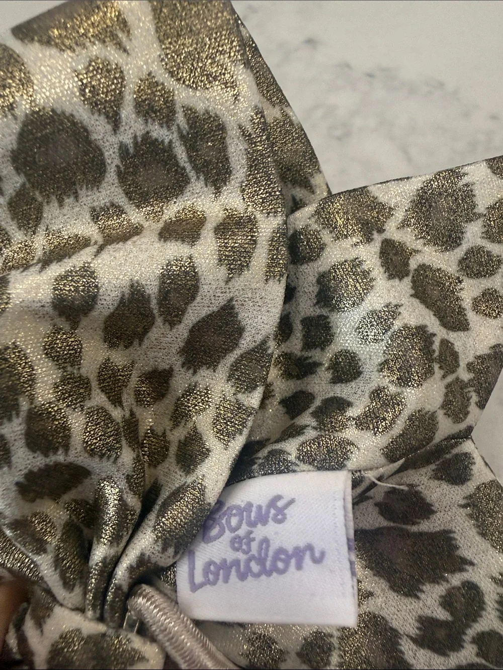 Leopard Print Bows of London Hair Bow with Sparkling Center - Gold and White
